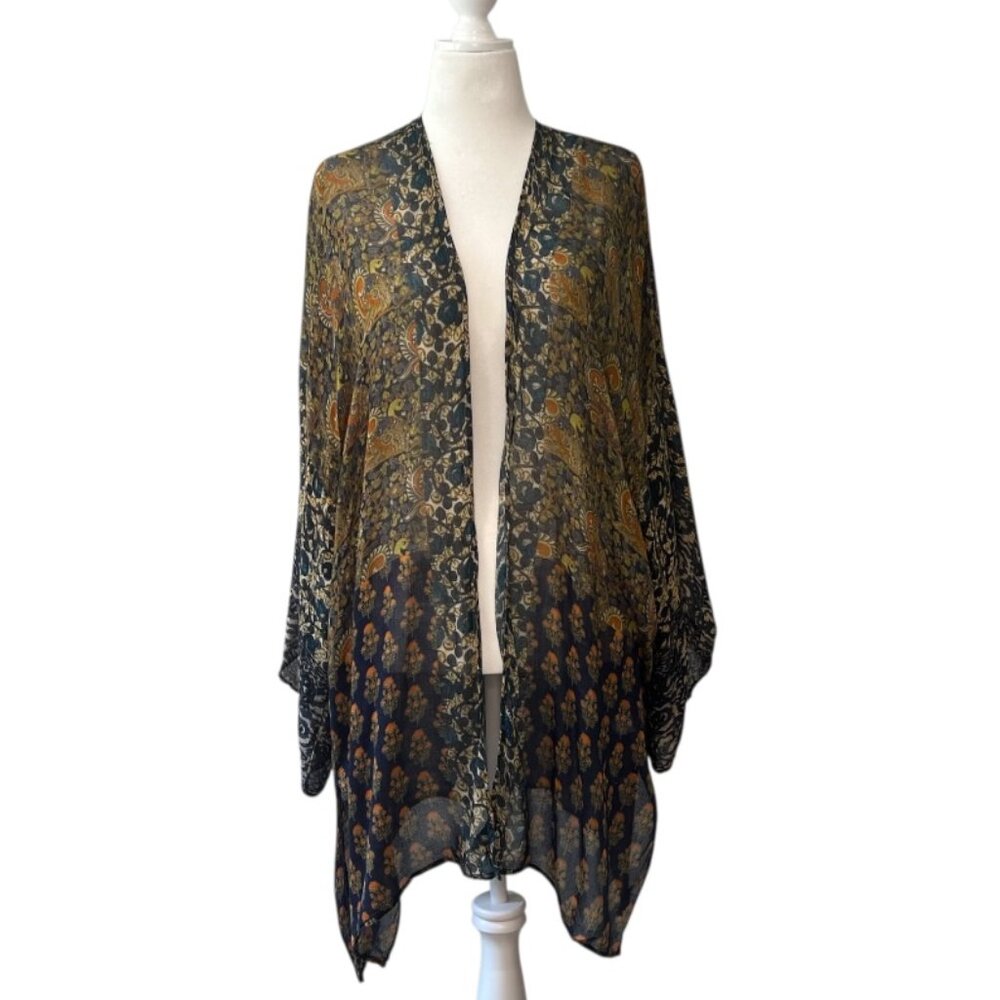 FREE PEOPLE | Pre-Loved Navy Paisley Kimono Lounge Robe – One Size – GWP